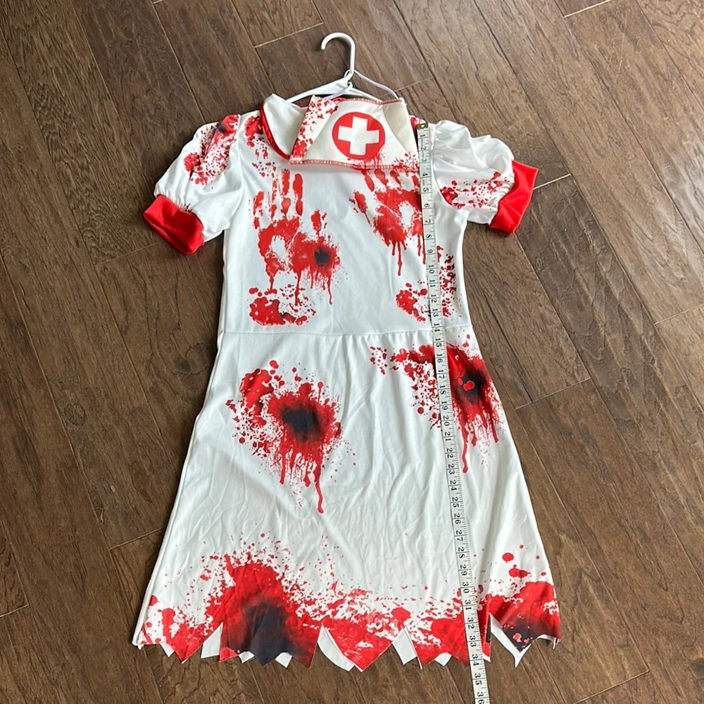 🩸👩🏽⚕️Girls Halloween “Bloody Nurse” Costume Dress – Spooky & Fun! - Picture 5 of 9